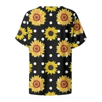Женски Врвови Печатена Блуза Со Кратки Ракави Денот На Независноста Дами Мода V-Вратот Лето Жолта С