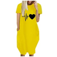 Модни Жени Лабава Љубов Печатење О-Џебови На Вратот Обични Кратки Ракави Фустан Фустан Со Долги Ракави Маица Бизнис Секојдневен