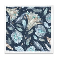 DesignArt 'морнарица сина ботаничка шема со традиционално врамен уметнички принт на пердуви