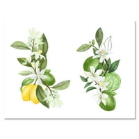 Букети со цветање гранки од лимон на бело сликарство платно уметничко печатење
