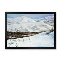 DesignArt 'планини опфатени со снег со зимски пејзаж' Традиционален врамен уметнички принт