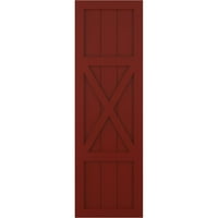 Ekena Millwork 12 W 48 H True Fit PVC Center X-Board Farmhouse Fixed Mount Sulters, Pepper Red