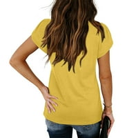 јубнлви маици за жени мода лето обични в-вратот маица краток ракав блуза блузи жолта