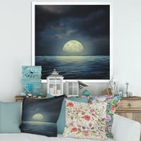 DesignArt 'Супер месечина над синото море' Наутички и крајбрежен врамен уметнички принт