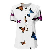 јуехао маици за жени блузи за жени летна мода со кратки ракави секојдневна трендовска печатена маица со копче деколте маици дамски блузи