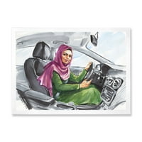 ДизајнАрт „Арапска дама управува со автомобил II“ модерен врамен уметнички принт