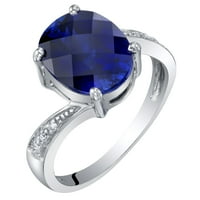 Ораво 3. КТ овална форма создаде сина сафир и дијамантски солитер прстен во 14к бело злато