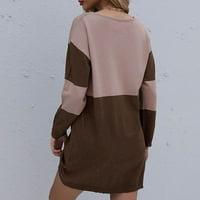 Есенски фустани за женски женски женски џемпер фустан со мафта со долг ракав плетен мини фустан кафеав, л