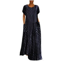 хуаи фустани за жени макси плус џебови празнична големина точка лабава печатење краток ракав жени полка фустани женски моден