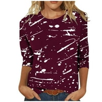 Плус Големина Блузи За Жени Круг Деколте Блуза Пуловер Печатени Ракав Црвено Л