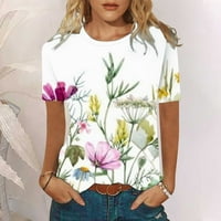 Печатена Блуза Со кратки Ракави Обични Врвови Мода На Вратот На Екипажот За Жени Жешка Розова XL