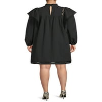 Get Women's Plus Plus Sime Lace Trim Mini фустан со долги ракави