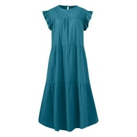 Женски фустани мини модни печатени кратки ракави мини тркалезно деколте лето фустан сино 5xl