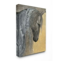 Апстрактни индустрии за тупели Апстракт текстуриран портрет на коњи, сиво жолто сликарско платно, wallидна уметност Дизајн од