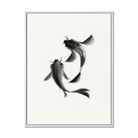 DesignArt 'црно -бела гроздобер риба II' Наутички и крајбрежен врамен платно wallиден уметност печатење
