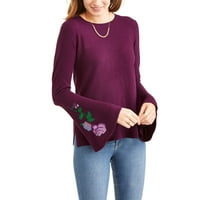 Womenенски везен џемпер за ракави од bellвонче