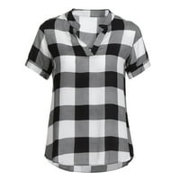 shpwfbe tshirt жените обични карирани печатени кратки ракави v-вратот неправилни полите блуза маица женски врвови