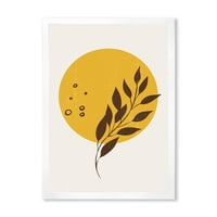 DesignArt 'Апстрактна месечина и жолто сонце со тропски лист II' модерен врамен уметнички принт