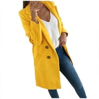 Womanена вештачка волна Елегантна мешавина од слој тенок долг палто за надворешна облека од надворешна облека жолта