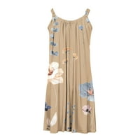 Zunfeo летни фустани за жени случајни лабави вклопени фустани бохо цветни ками фустан без ракави за одмор плажа- кафеава XL