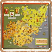 Метален Знак-Карта На Есе Херфордшир Сафолк Британски Железници Гроздобер Реклама-Гроздобер ' Рѓосан Изглед