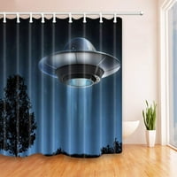 Вонземјанска летечка чинија во сино ноќно небо Полиестерска Ткаенина Бања Туш Завеса