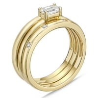 Брилијантност фино накит Стерлинг сребро со 14к жолто злато позлатено создадено бело сафир стабилен сет прстени
