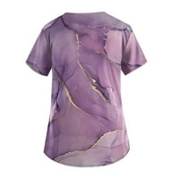 Блузи Печатени Кратки Ракави Слободно Време Блузи V-Вратот Лето За Жени Виолетова Л