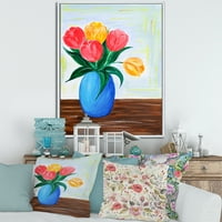 Букет портокалови и црвени лалиња во вазна врамена слика за сликање на платно уметничко печатење