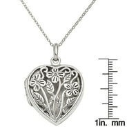 Primal Silver Silver Silver Silver Polished and Antiqued Filigree Floral Top Heart Heart со ланец на кабел за форзантина