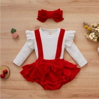 Jamеминбо Божиќно девојче здолниште постави маица со ракав за ракав + здолниште со суспензија + лакови од општо фустани