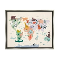 СТУПЕЛ ИНДУСТРИИ Образовна светска мапа мајчин животни табела за диви животни графички уметнички сјајни сиви лебдечки врамени