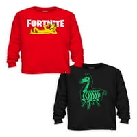 Момци на Fortnite се излупете себеси и Fortnite Х-зраци Лама Лонг ракав графичка маица 2-пакет, големини 8-18