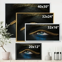 Womanенски очи со црна кожа со златен ланец, врамен со фотографија од платно, уметнички принт