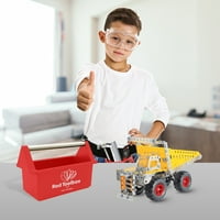 Црвена алатка за деца алатки поставени со комплет за инженерство на камиони со депонија, вклучува рачни алатки, алатки и комплет
