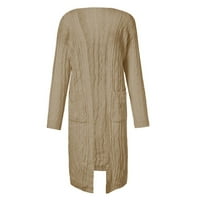 Womenените отворени предни кардиган со долг ракав плетен мек џемпер лабава лесна слабичка палто за надворешна облека