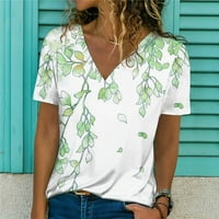 Женски Блузи Женски Мода Обичен Цвет Печатени V-Вратот Краток Ракав Врвот Блуза Зелена XL