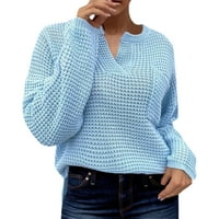 Fsqjgq Пуловер Џемпери За Жени Обични Лабави Преголеми Кабелски Плетени V Вратот Долг Џемпер Со Ракави Со Џебен Пад, XL