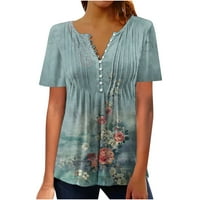 Лулшоу Жени Мода Секојдневен Печатење Круг Вратот Лабава Краток Ракав Маица Врвот Блуза Пуловер