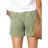 жизаиху шорцеви за жени трендовски секојдневни памучни панталони во еднобојна боја со џебови лабави еластични шорцеви за половината панталони зелена л