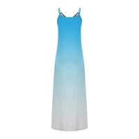 Pxiakgy Модни фустани за жени кои печатат V на вратот фустан со долг фустан со џебови патент случајниот бохо фустан сина+м