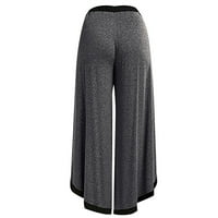 Корашански шорцеви за жени, женски обични џебови Еластични половини цврсти панталони лабави долги панталони панталони, женски